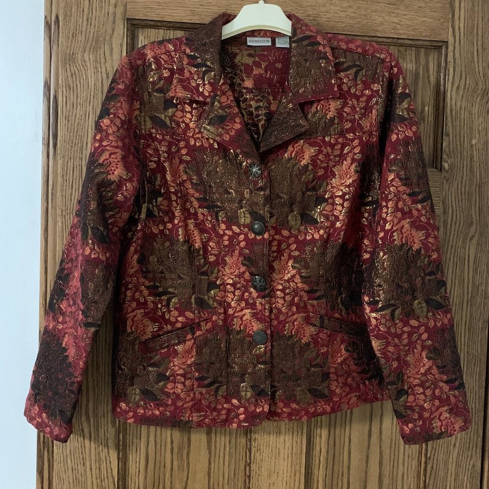 Chico's Red & Gold Metallic Jacket